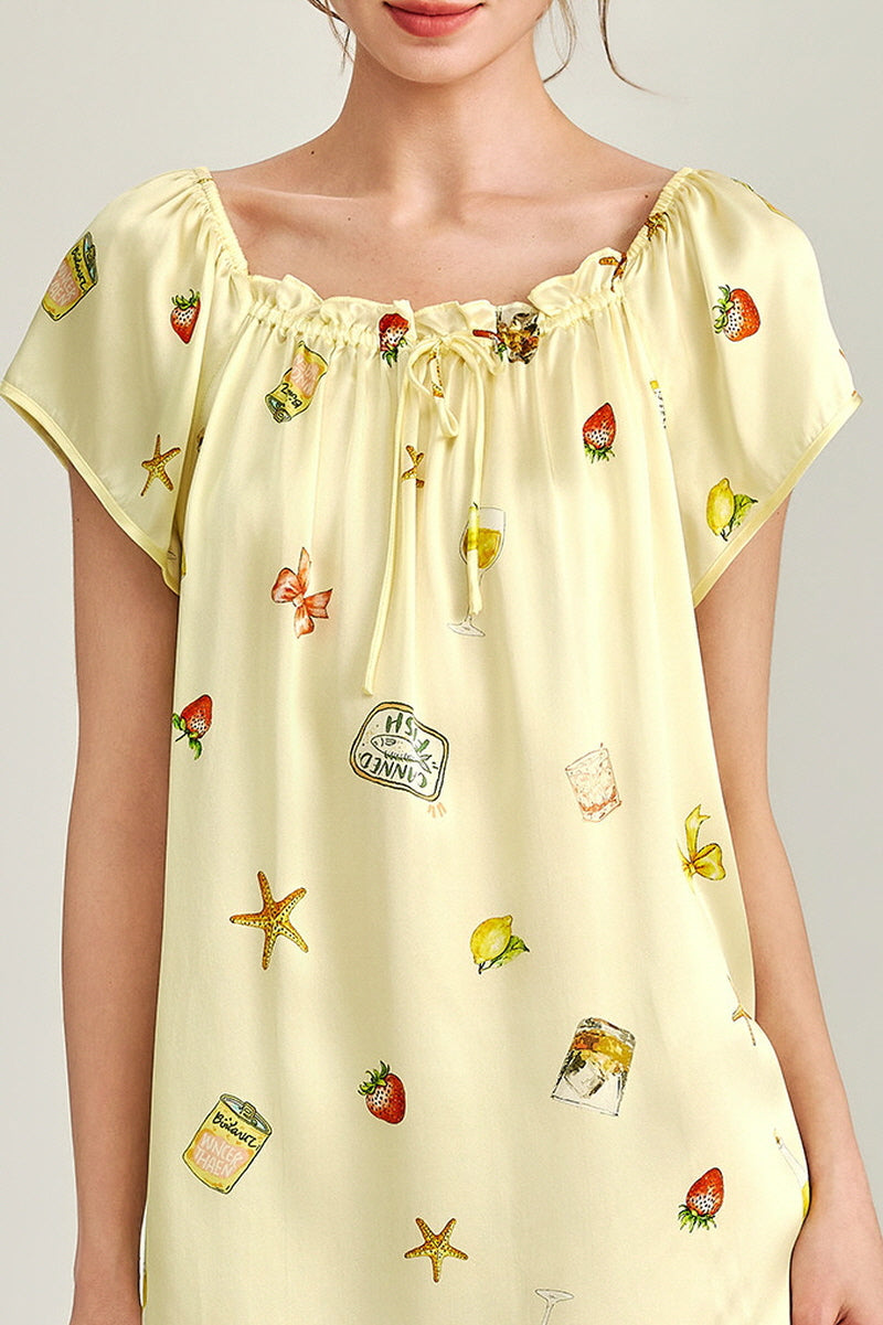 Summer Picnic Print Silk Dress