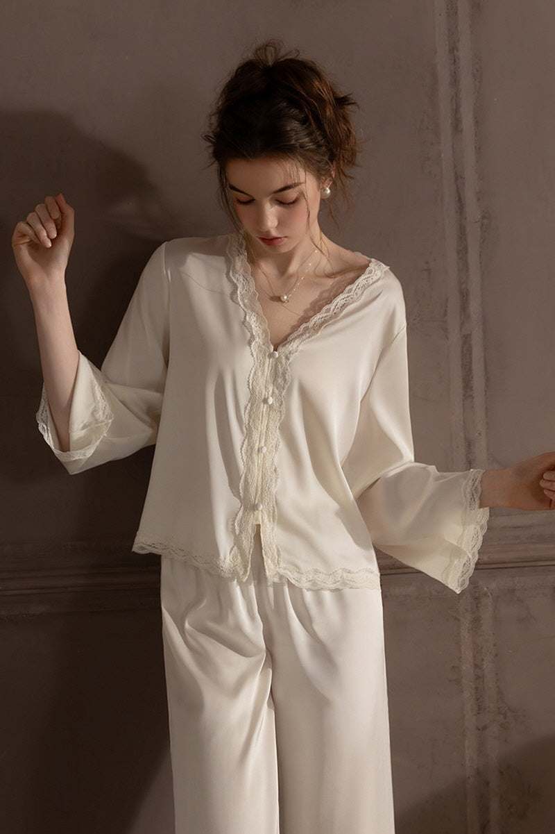 Classic Romantic Lace Silk Pajama Set