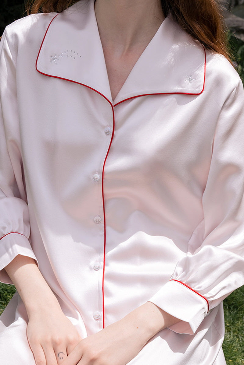 Red Piping Silk Shirt Nightdress