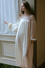 Yellow Shirred Neck Silk Maxi Sleep Dress