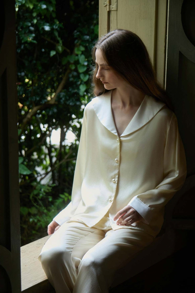 Sailor Collar Silk Pajama Set