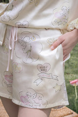 Silk Angel Print Short Pajama Set