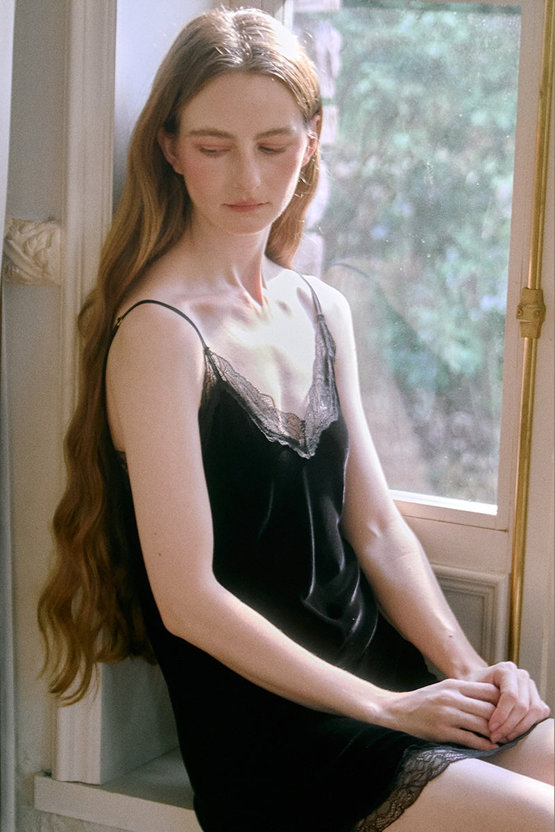 Lace-Trimmed Silk Cami Slip Dress