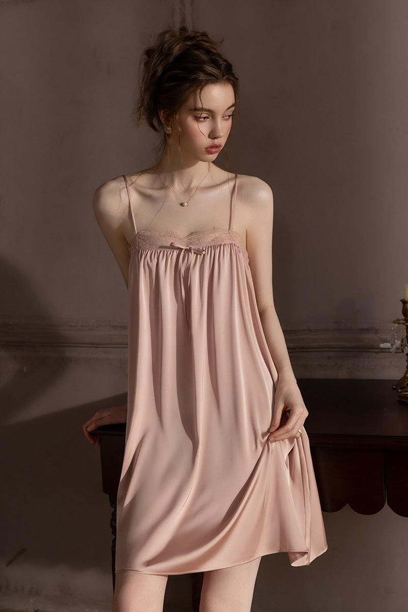 Pink Petit Ribbon Shirring Silk Mini Slip