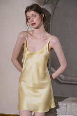 Yellow Silk Spaghetti Strap Nightdress