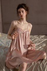 Pink Petit Ribbon Shirring Silk Mini Slip
