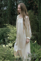Yellow Shirred Neck Silk Maxi Sleep Dress