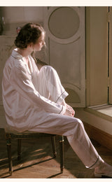 White Tailored Edge Silk Pajamas