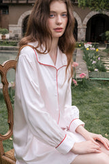 Red Piping Silk Shirt Nightdress