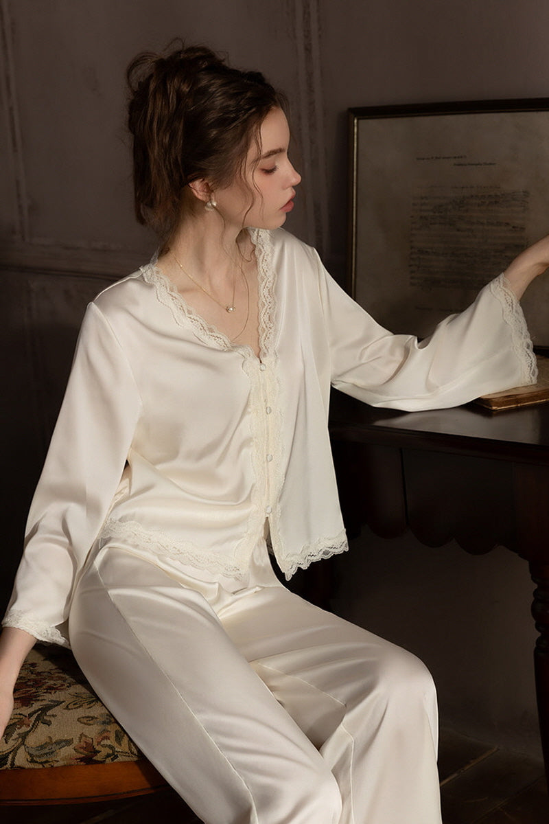 Classic Romantic Lace Silk Pajama Set
