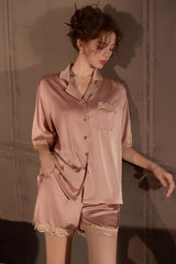 Pink Vintage Shell Lace Silk Set