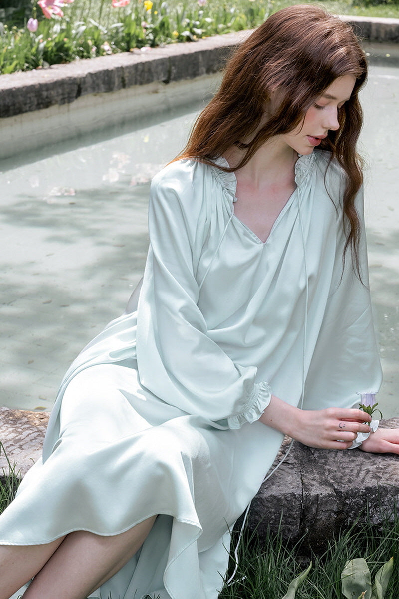 Mint Bohemian Smocked Silk Nightdress