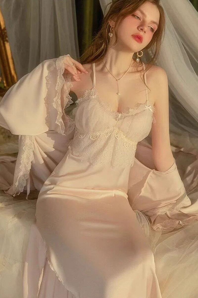 Ethereal Lace Silk Slip & Robe Set