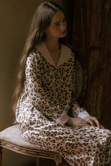 Leopard Print Sailor Collar Silk Pajama Set