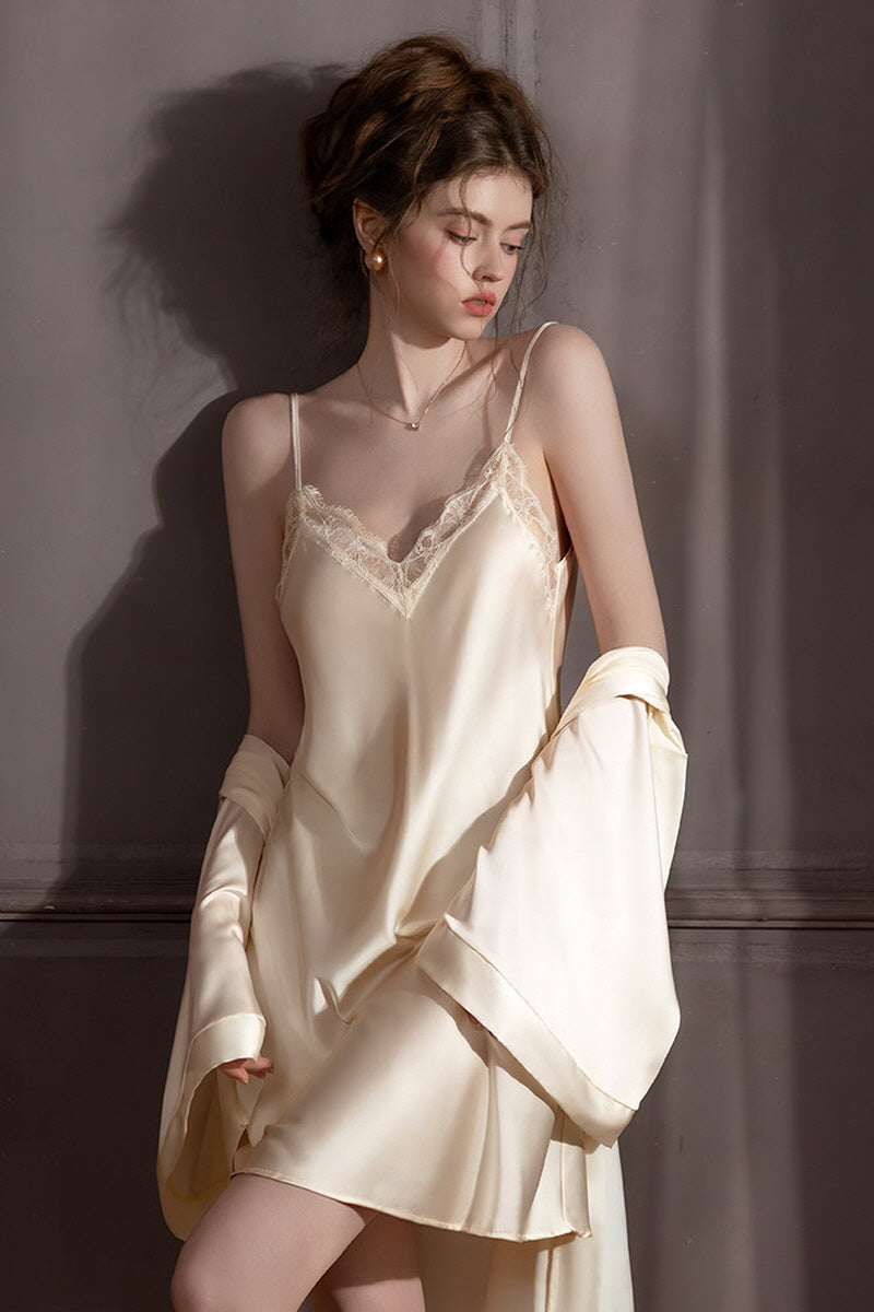 Champagne Backless Silk Slip & Robe set