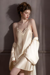 Champagne Backless Silk Slip & Robe set