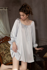 Blue Off-shoulder Silk Nightdress