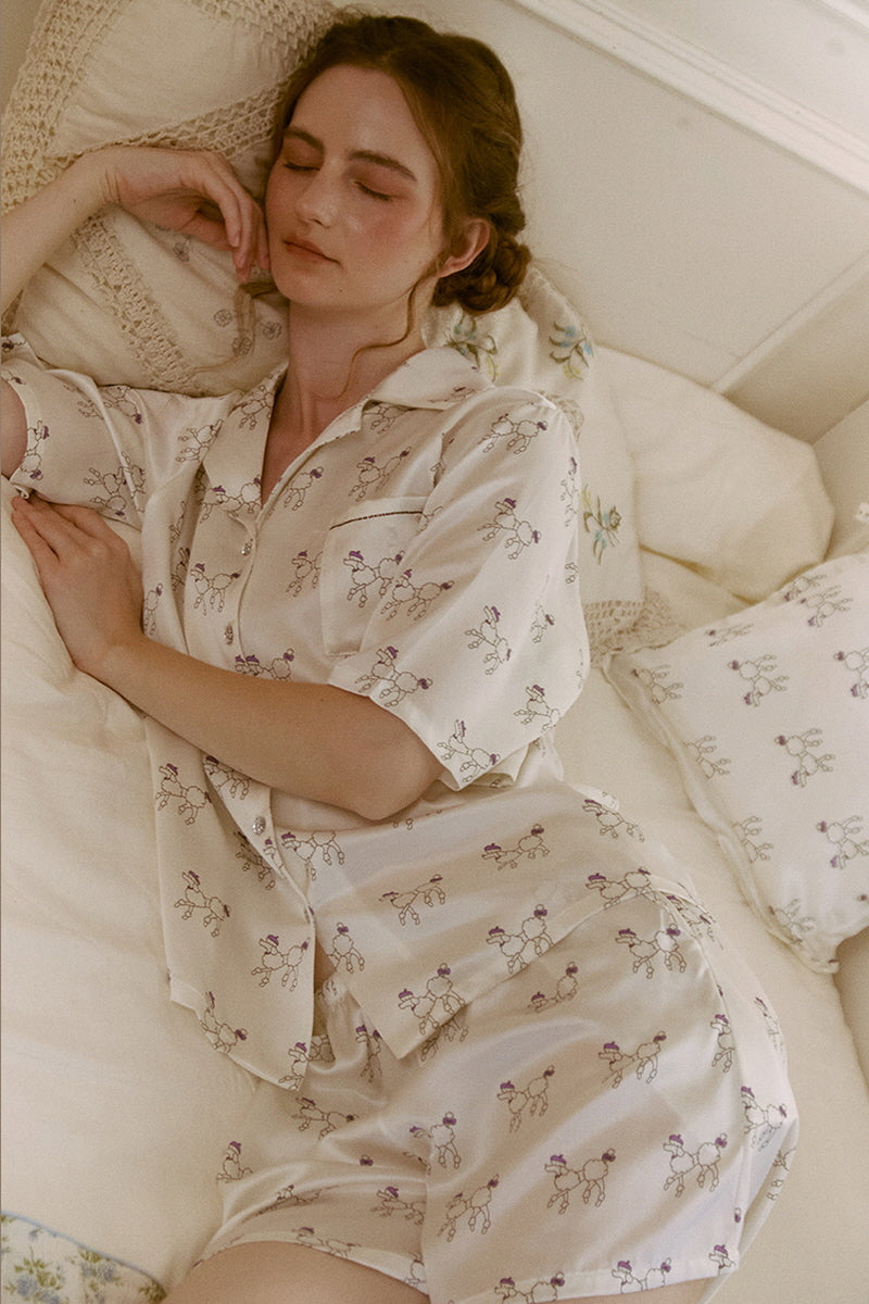 Short Sleeve Poodle Silk Pajama Set