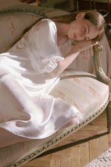 White Silk Puff Sleeve Lace Sleep Dress
