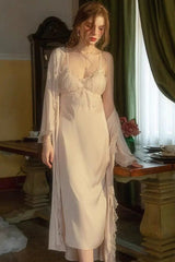 Ethereal Lace Silk Slip & Robe Set