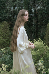 Yellow Shirred Neck Silk Maxi Sleep Dress