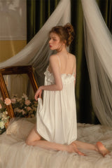 White Double Ruffle Silk Nightdress