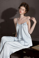 Blue Silk Shirred Camisole & Trousers Set