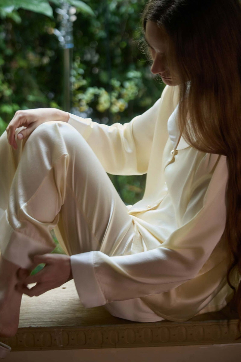 Sailor Collar Silk Pajama Set