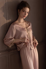Pink V-Neck Enchanted Lace Silk Set