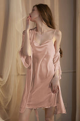 Pink Fluid Cowl Silk Slip & Robe Set
