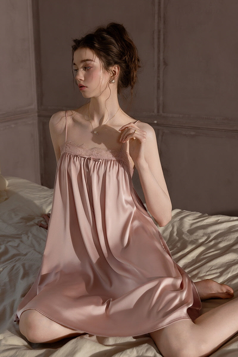 Pink Petit Ribbon Shirring Silk Mini Slip