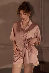 Pink Vintage Shell Lace Silk Set