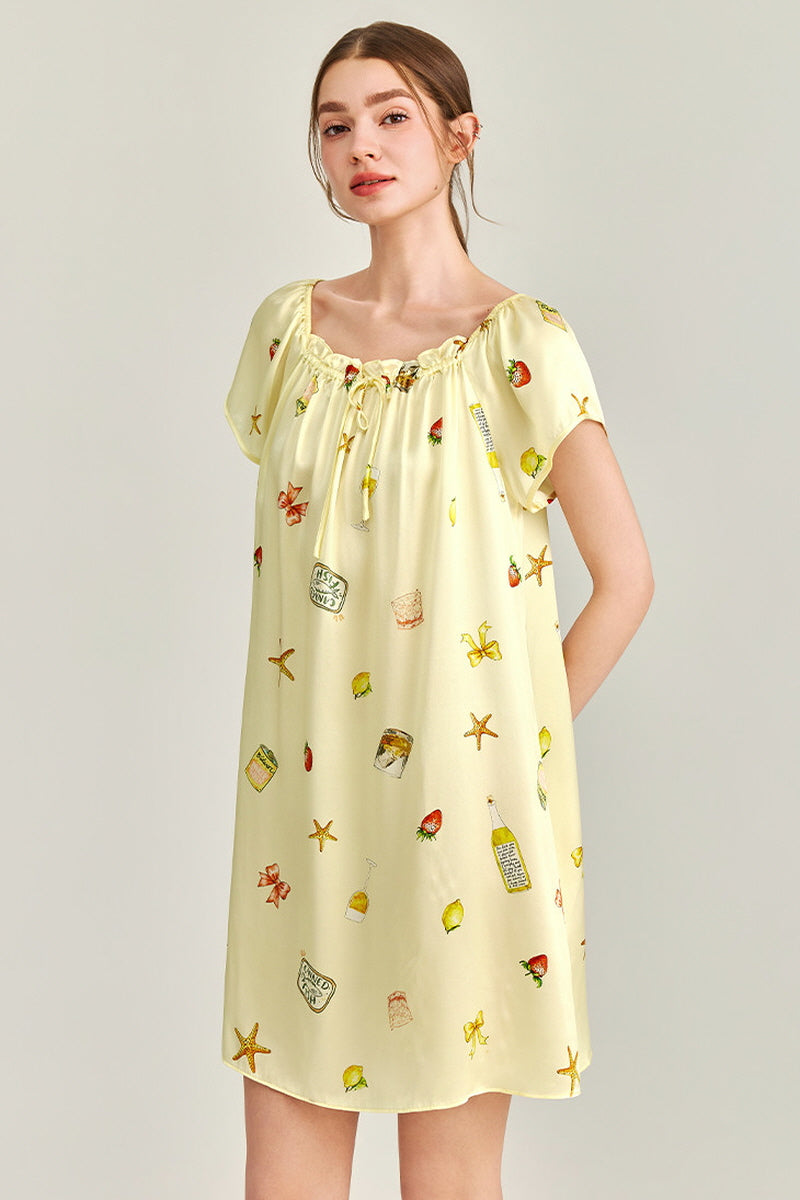 Summer Picnic Print Silk Dress