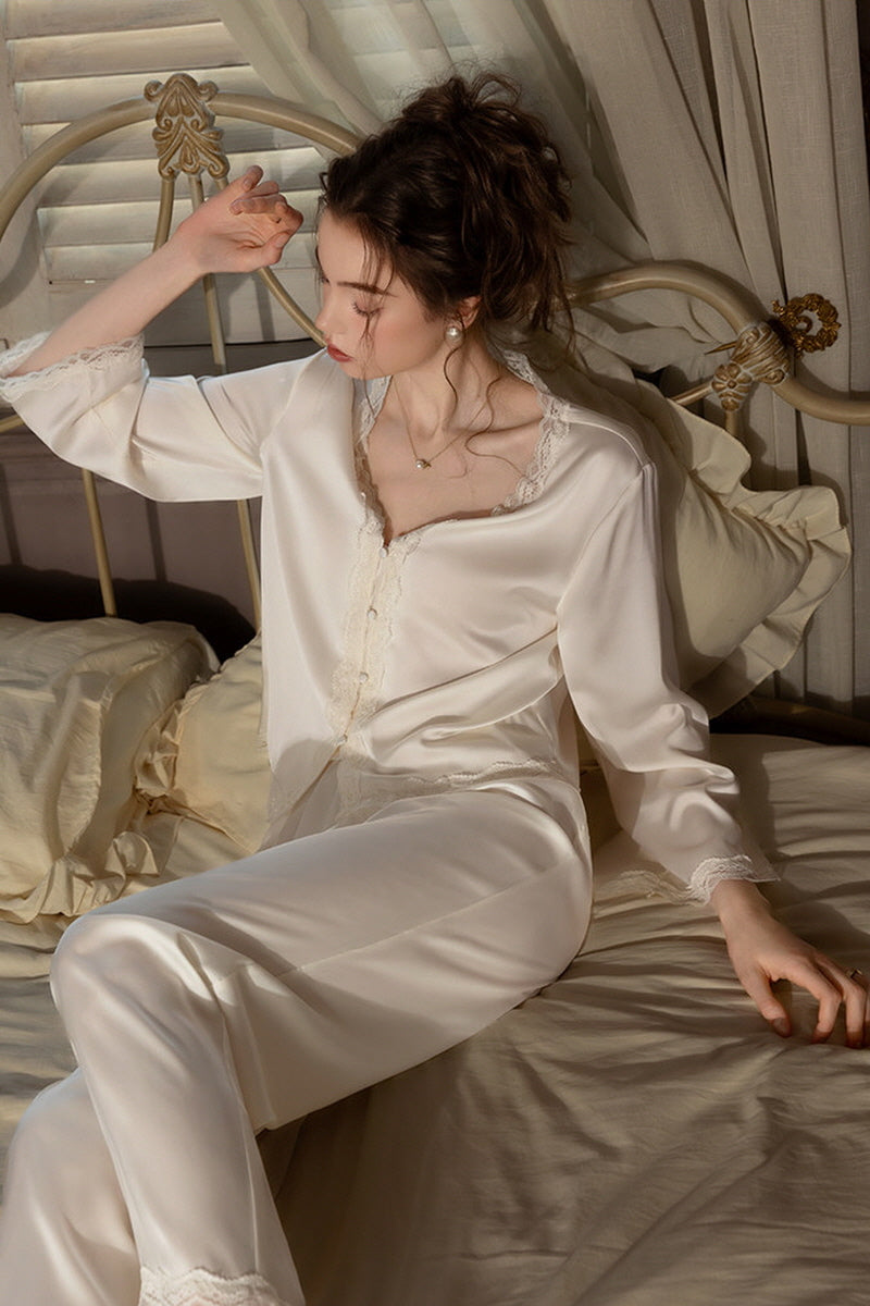 Classic Romantic Lace Silk Pajama Set