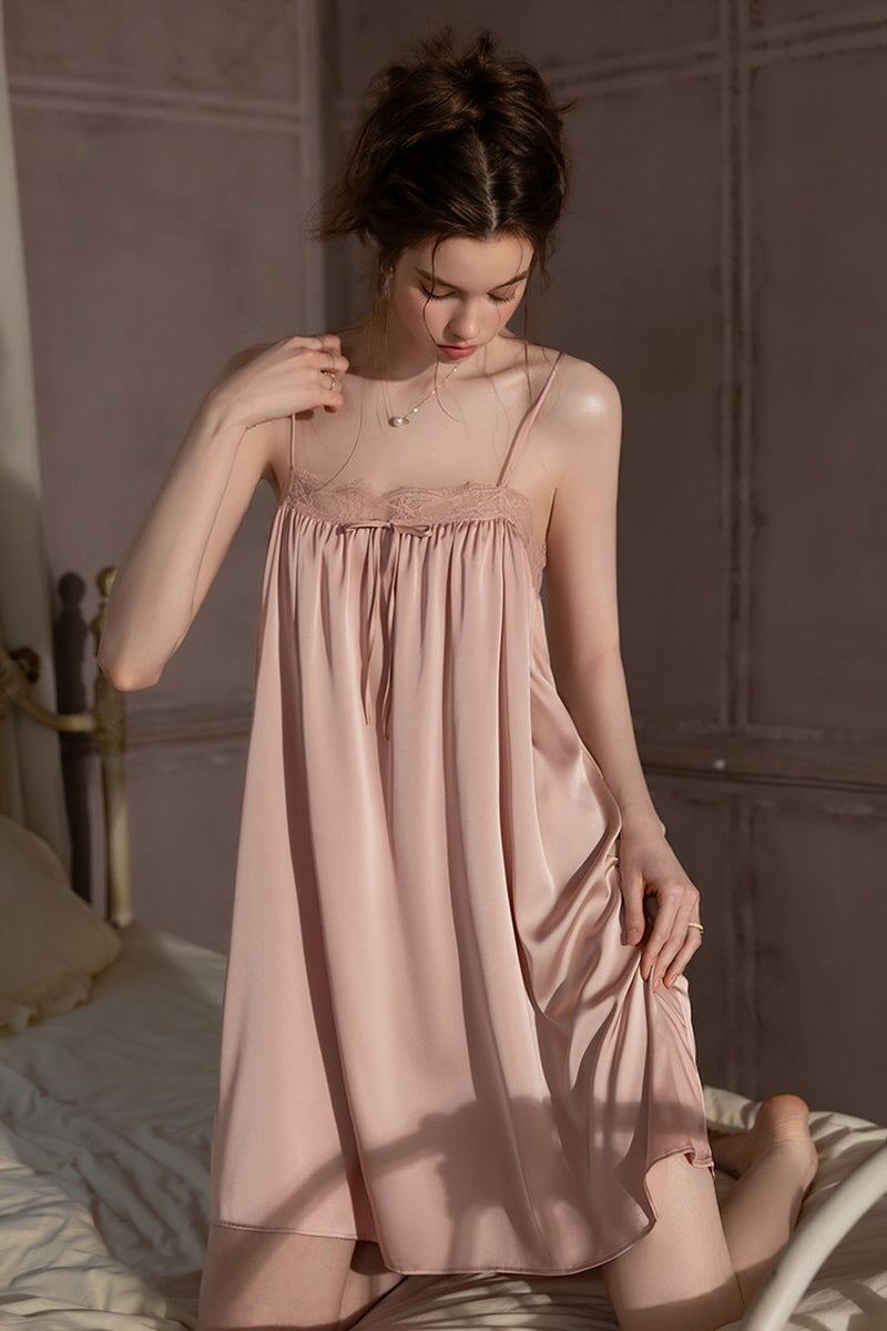 Pink Petit Ribbon Shirring Silk Mini Slip