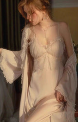 Ethereal Lace Silk Slip & Robe Set