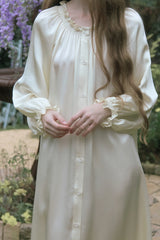 Yellow Shirred Neck Silk Maxi Sleep Dress