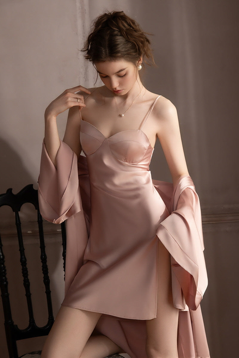 Pink Goddess Bustier Slip & Robe Set