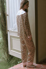 Leopard Print Sailor Collar Silk Pajama Set