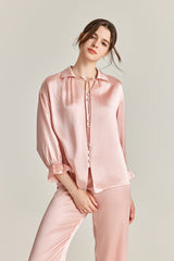 Tie-Neck Silk Pajama Set