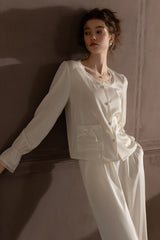 White Ribbon Petit Lace Pajama Set