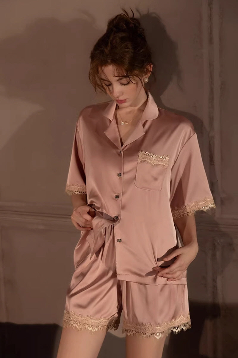 Pink Vintage Shell Lace Silk Set