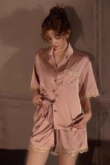 Pink Vintage Shell Lace Silk Set
