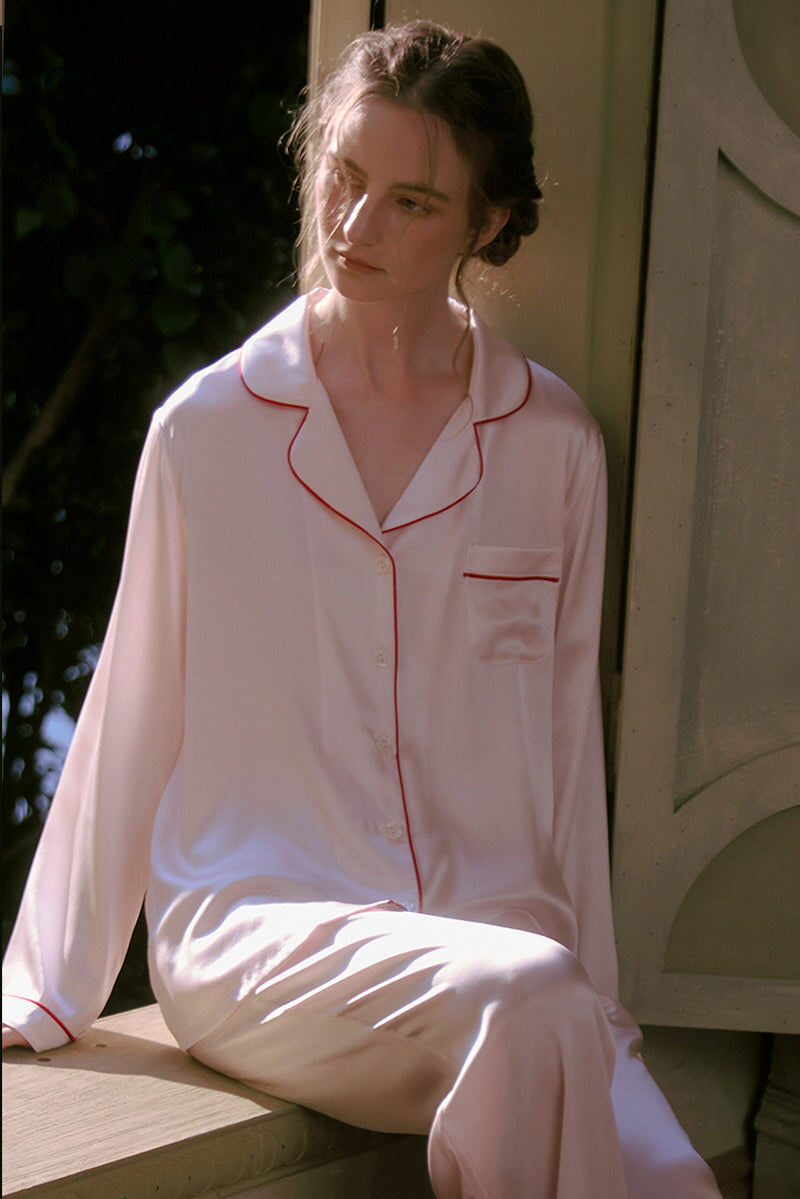 Pink Tailored Edge Silk Pajamas