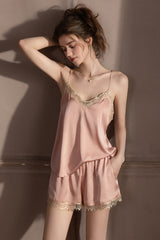 Pink Scalloped Lace Cami, Shorts & Robe 3-Piece Set