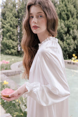 White Bohemian Smocked Silk Nightdress