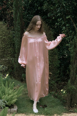 Pink Shirred Neck Silk Maxi Sleep Dress