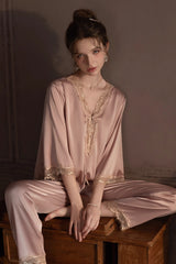 Pink V-Neck Enchanted Lace Silk Set