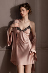 Pink Midnight Muse Lace Slip & Robe Set
