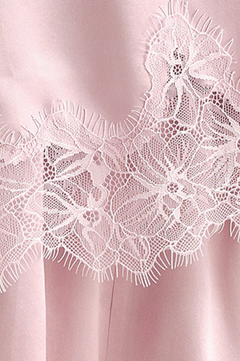 Pink Silk Lace Trim Cami Pajama Set